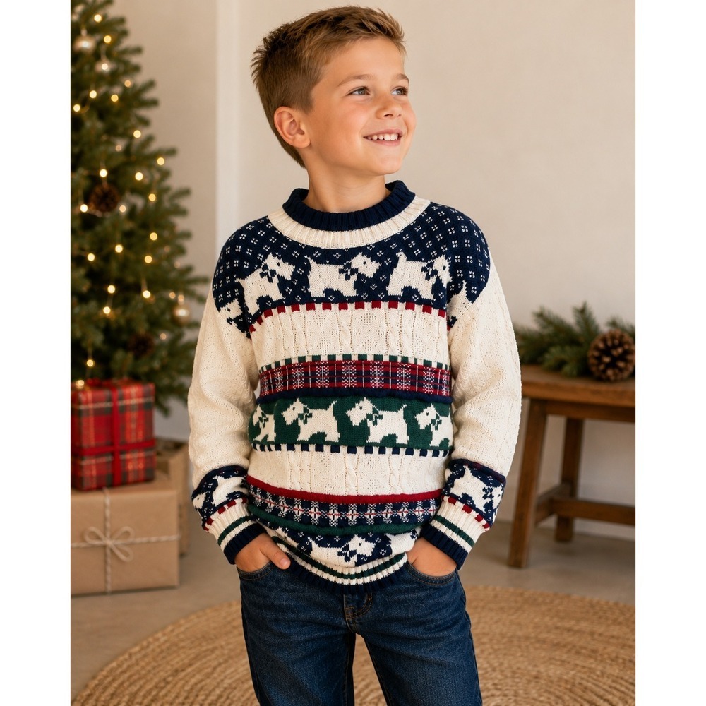 Vintage Heartworks Scottie Dog Christmas Sweater 5/6 NWT USA Cotton Holiday